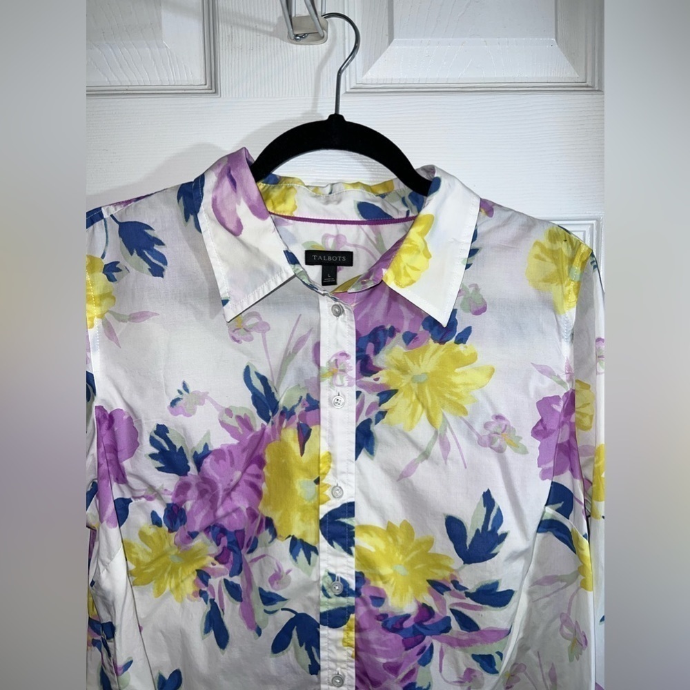 TALBOTS Floral Print Button Down Shirt Long Sleeve Shirt Sz L - Picture 2 of 7